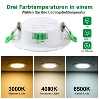 Fynokst LED ugradbena svjetiljka 230V 7W, promjer otvora 68-78 mm, podesiva temperatura boje 3000K/4000K/6500K, IP44, za kuhinju/kupaonicu/dnevni boravak 2