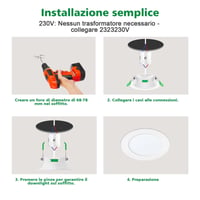 Spot LED încastrat Fynokst 7W, temperatură de culoare reglabilă 3000K/4000K/6500K, diametru decupaj 68-78 mm, IP44, pentru bucătărie, baie, sufragerie, set 19 bucăți 8