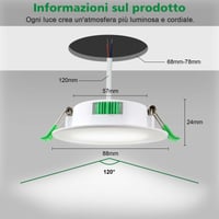 Spot LED încastrat Fynokst 7W, temperatură de culoare reglabilă 3000K/4000K/6500K, diametru decupaj 68-78 mm, IP44, pentru bucătărie, baie, sufragerie, set 19 bucăți 6