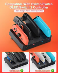 FYOUNG Nintendo Switch Töltőállomás Joy-Con Kontrollerekhez - Kompatibilis Switch 2 (2025) / Switch 1 (2017) / OLED Modellekkel - Kompakt Ho 2