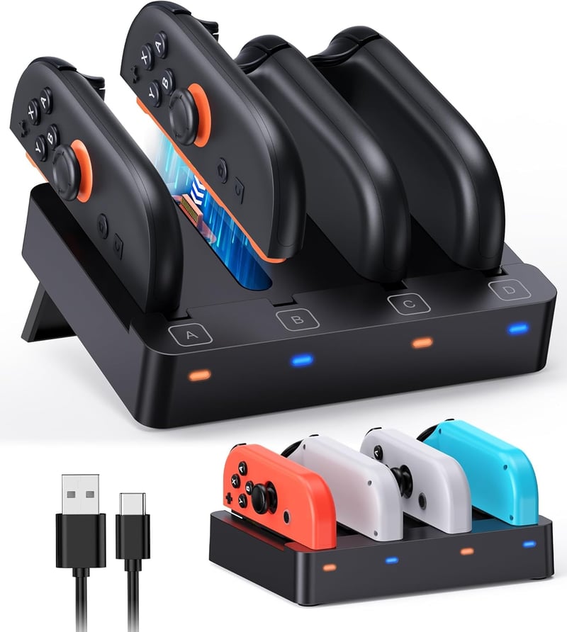 FYOUNG Nintendo Switch Töltőállomás Joy-Con Kontrollerekhez - Kompatibilis Switch 2 (2025) / Switch 1 (2017) / OLED Modellekkel - Kompakt Ho