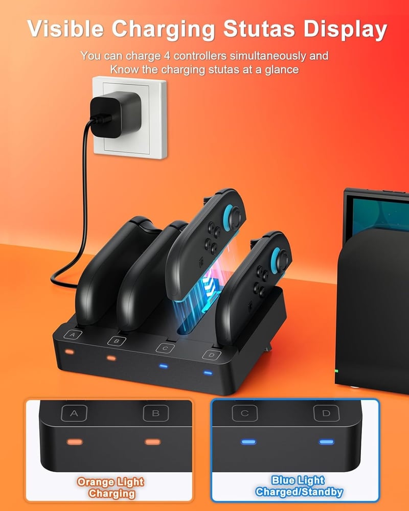 FYOUNG Nintendo Switch Töltőállomás Joy-Con Kontrollerekhez - Kompatibilis Switch 2 (2025) / Switch 1 (2017) / OLED Modellekkel - Kompakt Ho