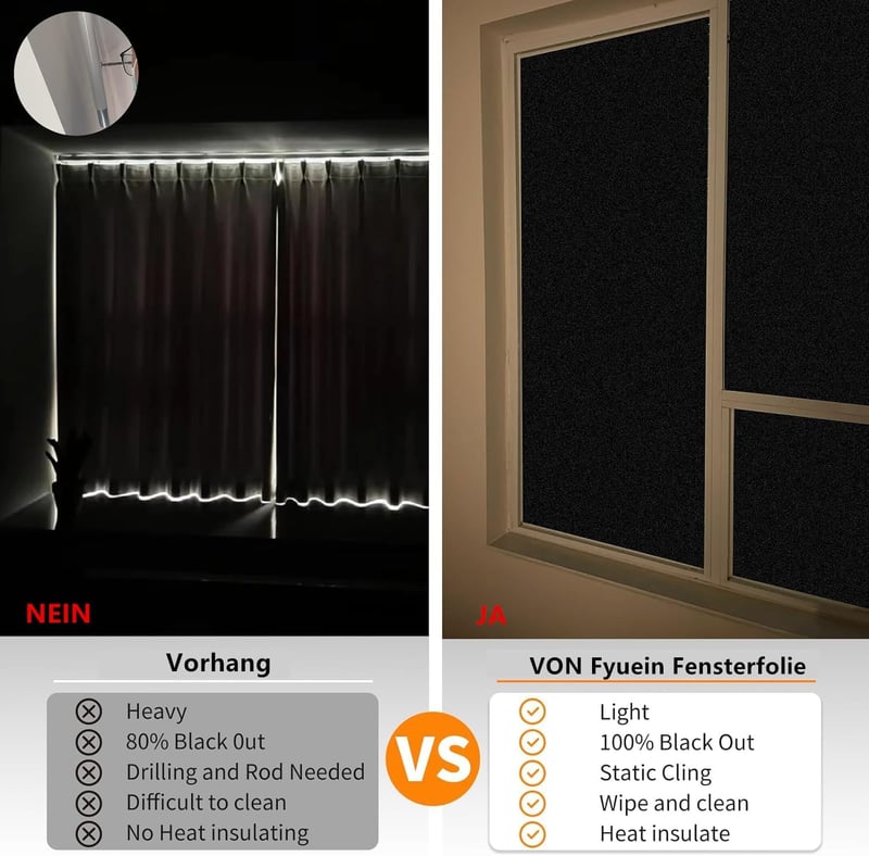 Fyuein Ablakfólia Opaque Önragasztó Dekoratív Privát UV Védelem 90x400cm Fekete