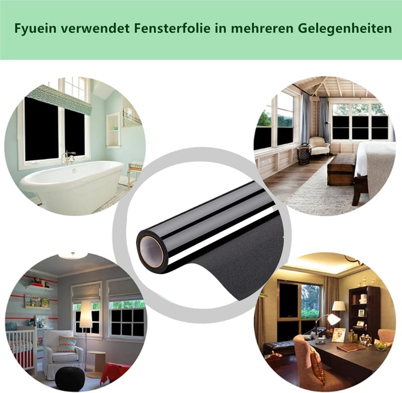 Fyuein Ablakfólia Opaque Önragasztó Dekoratív Privát UV Védelem 90x400cm Fekete