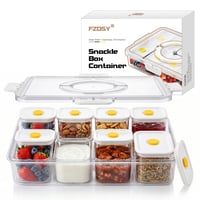 Tăviță pentru gustări FZDSY cu 8 compartimente și capace individuale - Tavă de servire etanșă pentru gustări, sosuri, fructe, grătar, picnic și călătorii - Fără BPA, transparentă 1
