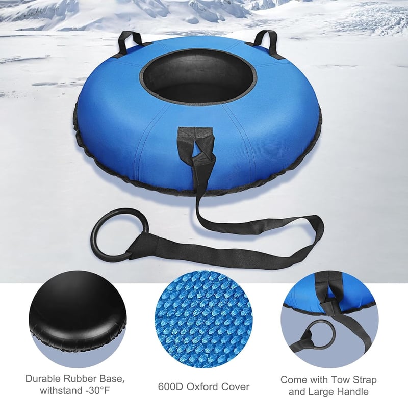 FZENeast Felfújható Szánkó Gumi 95 cm - Vászonborítású Nagy Méretű Hócsúszka Gyerekeknek és Felnőtteknek, Hidegálló Téli Szánkógumi 180 kg T