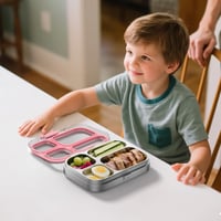 HOMEFAVOR dječja kutija za užinu od nehrđajućeg čelika 800 ml, metalna Bento kutija s 4 pregrade, nepropusna školska kutija za sendviče, periva u perilici posuđa, ružičasta 5