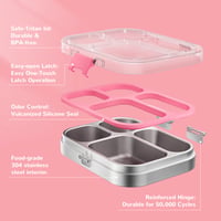 HOMEFAVOR dječja kutija za užinu od nehrđajućeg čelika 800 ml, metalna Bento kutija s 4 pregrade, nepropusna školska kutija za sendviče, periva u perilici posuđa, ružičasta 3