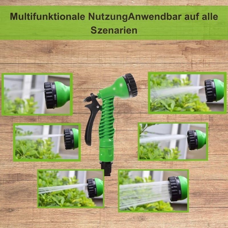 Furtun de grădină extensibil G 15m - Furtun de apă flexibil cu cap de pulverizare cu 7 funcții, pentru îngrijirea grădinii, spălarea mașinii, îmbăierea animalelor de companie, verde
