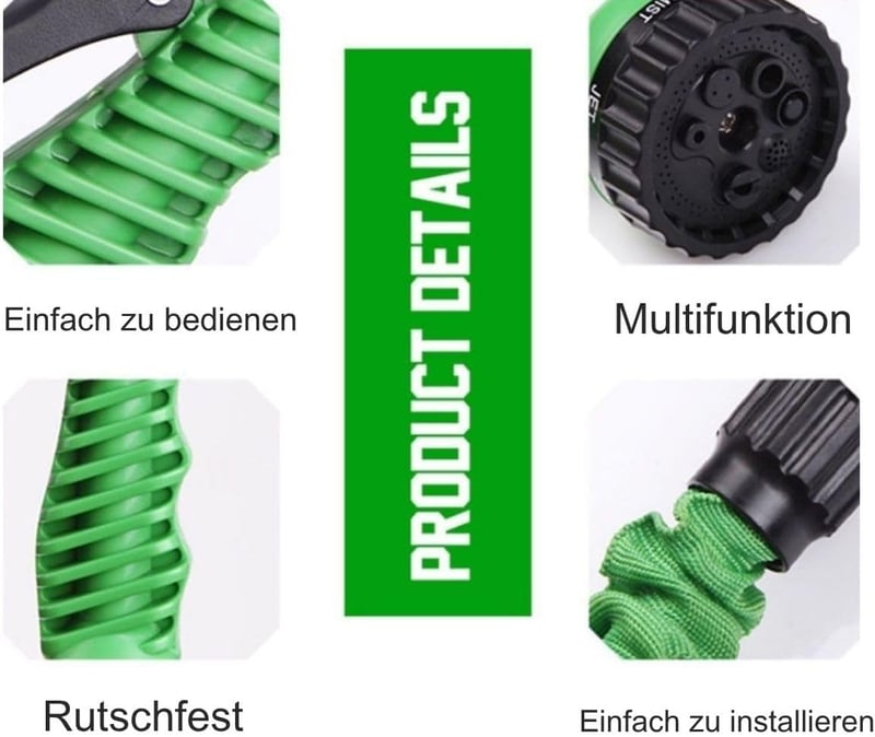 Furtun de grădină extensibil G 15m - Furtun de apă flexibil cu cap de pulverizare cu 7 funcții, pentru îngrijirea grădinii, spălarea mașinii, îmbăierea animalelor de companie, verde