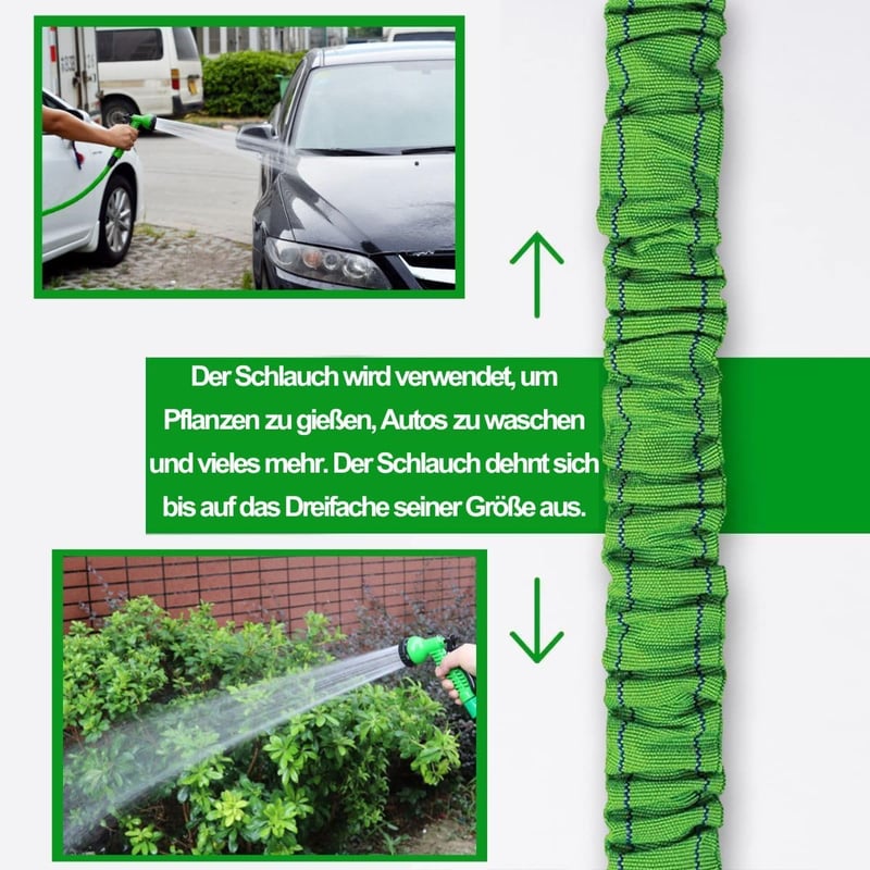 Furtun de grădină extensibil G 15m - Furtun de apă flexibil cu cap de pulverizare cu 7 funcții, pentru îngrijirea grădinii, spălarea mașinii, îmbăierea animalelor de companie, verde