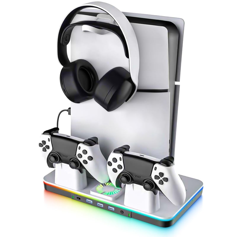G-STORY PS5 Pro/Slim stojan na stenu s ventilátorom a nabíjacou stanicou na ovládače pre konzoly PlayStation 5 Disc a Digital (PS5 Fan Station1)