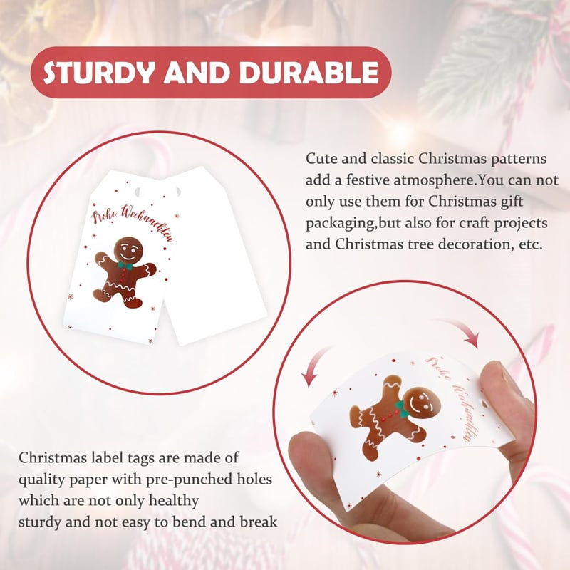 G2PLUS 100 db Karácsonyi Ajándékcímke Kraft Papírból - 4x7 cm Merry Christmas Felirattal, Juta Zsineggel Adventi Naptárhoz, DIY Dekorációhoz