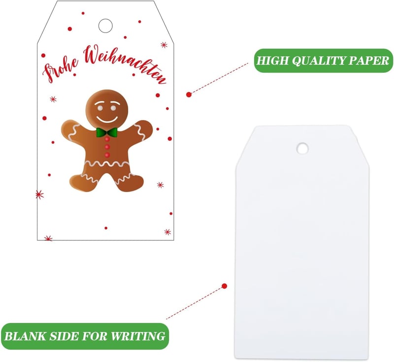 G2PLUS 100 db Karácsonyi Ajándékcímke Kraft Papírból - 4x7 cm Merry Christmas Felirattal, Juta Zsineggel Adventi Naptárhoz, DIY Dekorációhoz