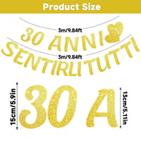 G2PLUS banner aniversar 30 de ani din hârtie lucioasă, 2 bucăți ghirlande aurii cu inscripția Happy Birthday, decorațiune pentru petrecere de 3 m 3