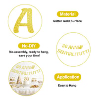 G2PLUS banner aniversar 30 de ani din hârtie lucioasă, 2 bucăți ghirlande aurii cu inscripția Happy Birthday, decorațiune pentru petrecere de 3 m 4