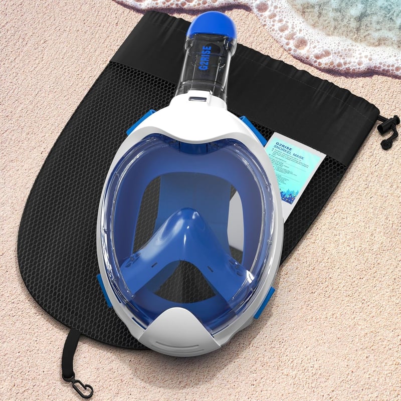 G2RISE Gyermek Búvármaszk - Teljes Arc Fedésű Snorkel Maszk, Páramentes, Száraz Tetejű, Biztonságos CO2 Elvezetés, Kék-Fehér és Rózsaszín Sz - White Blue + White Pink