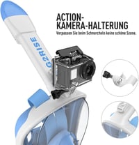 G2RISE Teljes Arcú Snorkel Maszk Összecsukható CO2 Biztos Kamera Pozícióval - S/M, White Blue 7