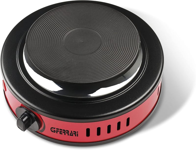 G3 Ferrari G10157 Portable Electric Hob 500W Temperature Control Cast Iron Plate 11cm Power Indicator Ideal for Camping Red