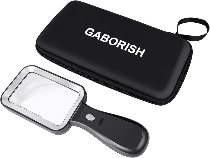 GABORISH 10X nagyítólencse LED világítással, USB töltéses kézi nagyító olvasáshoz