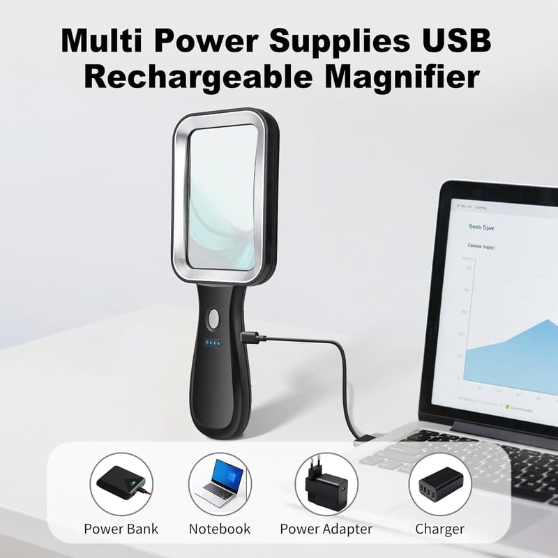 GABORISH 10X nagyítólencse LED világítással, USB töltéses kézi nagyító olvasáshoz