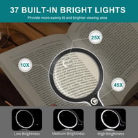 GABORISH Veliko povećalo s 37 LED svjetala, ručno povećalo za čitanje 10X 20X 45X s 3 načina osvjetljenja, torbicom za pohranu i krpicom za čišćenje za starije osobe, kovanice i pregledavanje 2