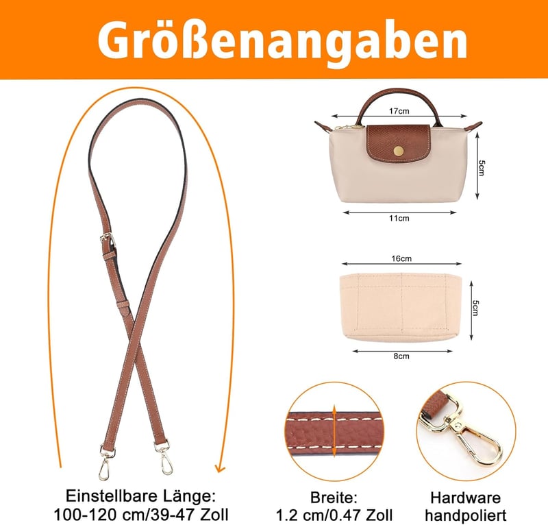 GADITIEK Longchamp táska vállpánt, bőr csereszíj, több zsebbel, mini méret
