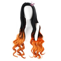 GADKUT Nezuko Kamado Cosplay Paróka - Fekete Narancssárga Ombre Hullám Jelmez 1