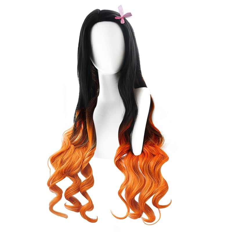GADKUT Nezuko Kamado Cosplay Paróka - Fekete Narancssárga Ombre Hullám Jelmez