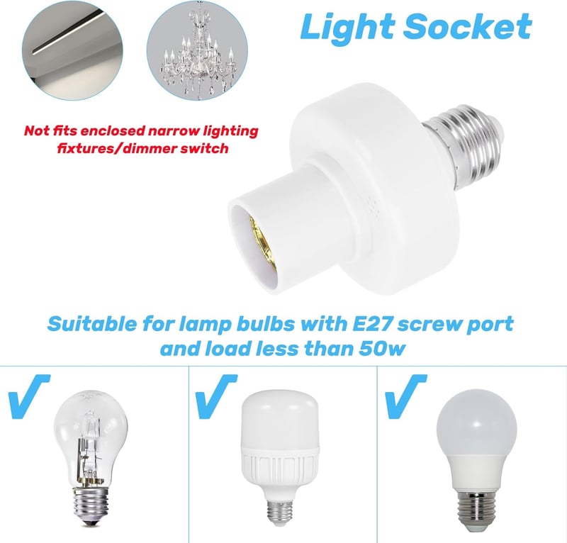 GAESHOW E27 Távirányítós Lámpatartó - Fehér Mennyezeti Foglalat Adapter 220V - Energiatakarékos Világítás Hálószobába, Modern Dizájn