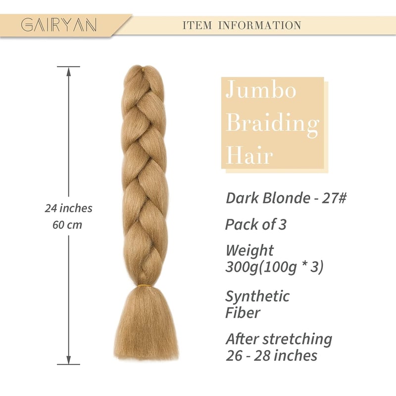Gairyan Jumbo Braid Extensions 60cm Szintetikus Fonási Haj 3 csomag 300g