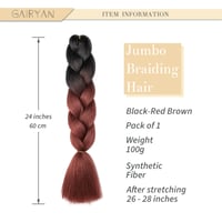 Gairyan Jumbo Braids nadpájané vlasy 60 cm, 100 g, čierno-červenohnedé ombre, syntetické afro vlasy na box braids a háčkované vrkoče, 1 balenie 2