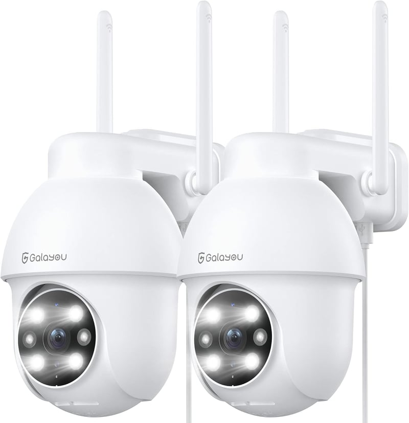 GALAYOU 2K PTZ WiFi Kültéri Biztonsági Kamera Szett (2db) - Színes Éjjellátó, Kétirányú Hang, Alexa Kompatibilis, Okostelefonról Vezérelhető