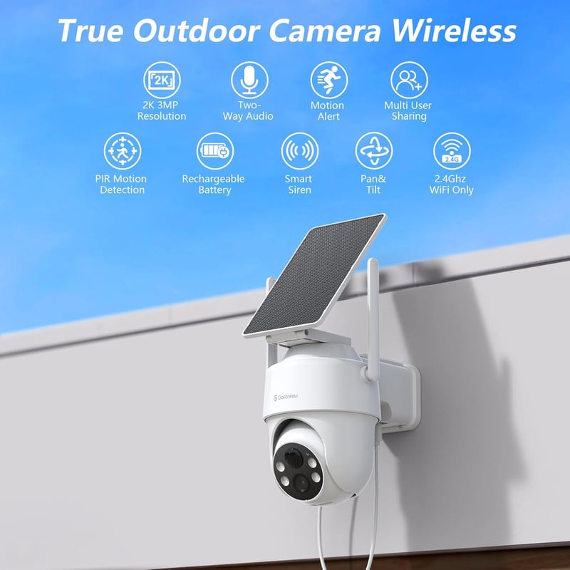 GALAYOU R1 Kültéri Biztonsági Kamera - 2K PTZ WiFi Megfigyelő Kamera Napelemes Akkumulátorral, PIR Mozgásérzékelővel, IP65 Vízálló, Színes É
