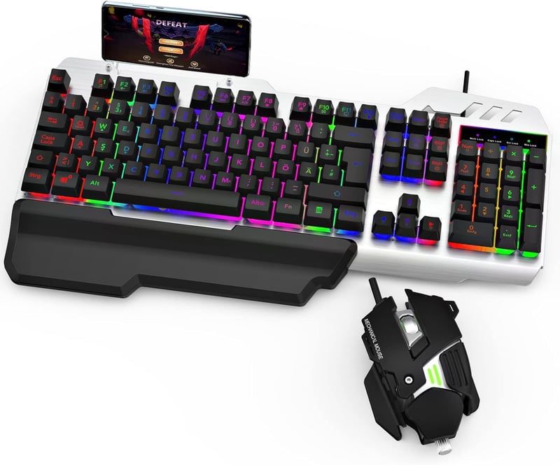 GALENMORO Gaming Billentyűzet Egér Szett RGB LED Háttérvilágítás QWERTZ Mechanikus Vezetékes Fekete