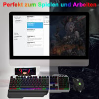 GALENMORO Gaming Billentyűzet Egér Szett RGB LED Háttérvilágítás QWERTZ Mechanikus Vezetékes Fekete 7