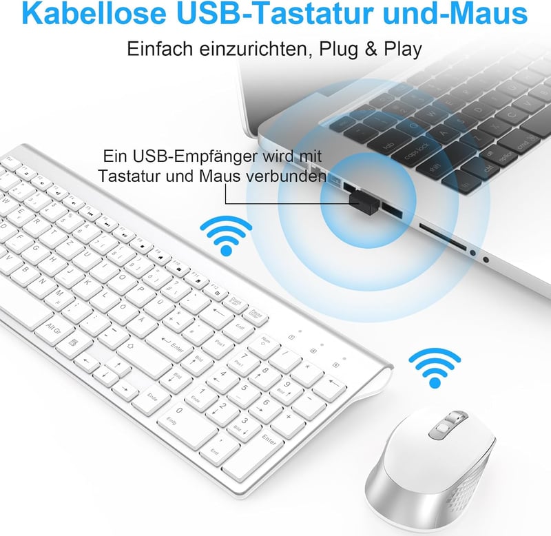 GALENMORO Wireless Billentyűzet Egér Szett QWERTZ USB Ezüst Fehér
