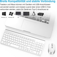 GALENMORO Wireless Billentyűzet Egér Szett QWERTZ USB Ezüst Fehér 7