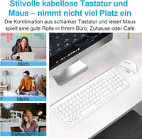 GALENMORO Wireless Billentyűzet Egér Szett QWERTZ USB Ezüst Fehér 6