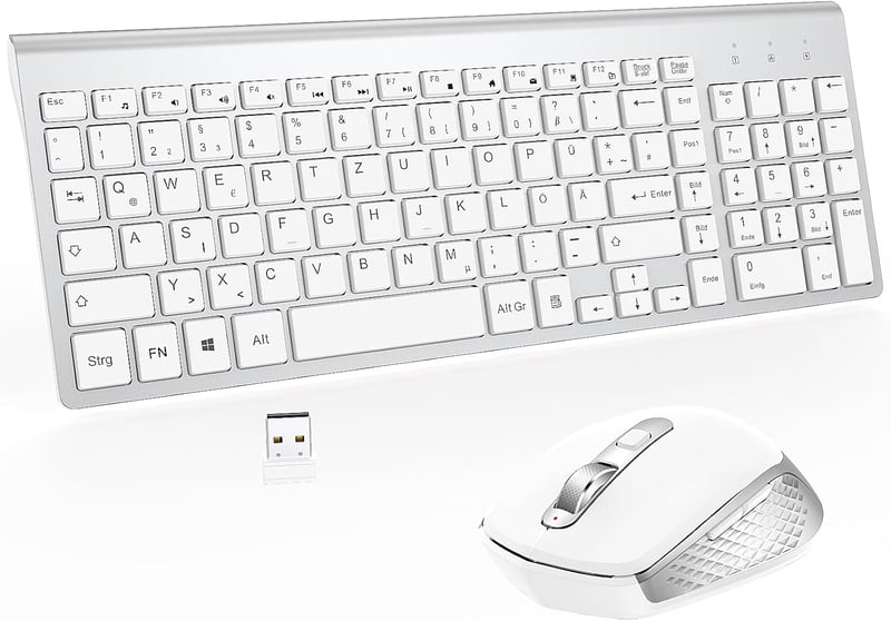 GALENMORO Wireless Billentyűzet Egér Szett QWERTZ USB Ezüst Fehér
