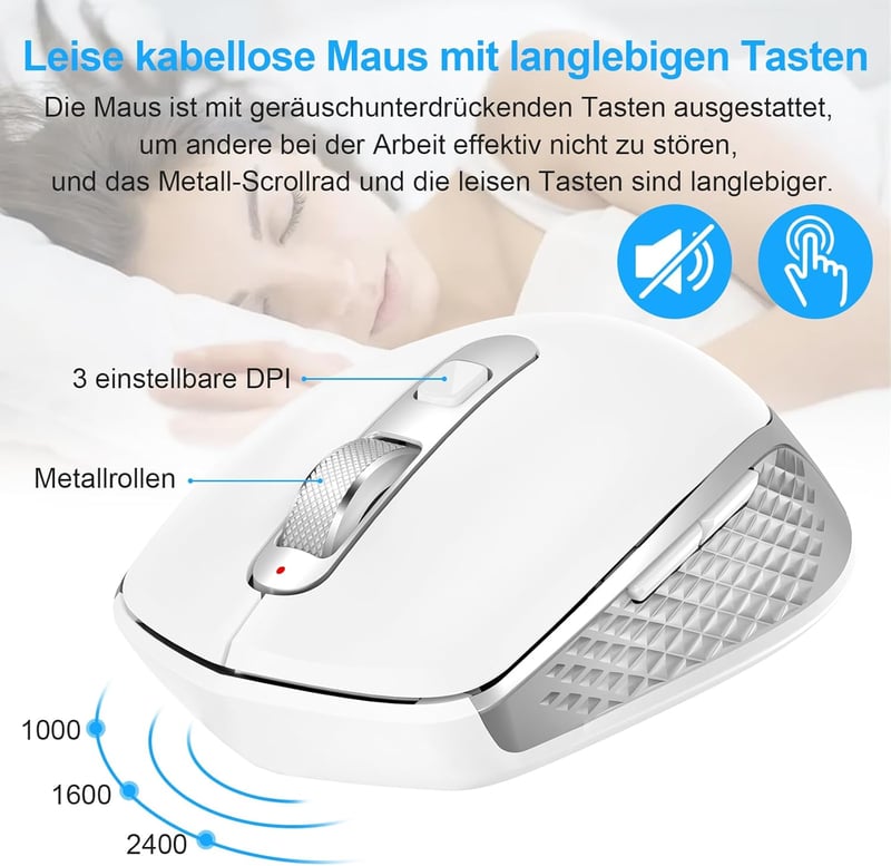 GALENMORO Wireless Billentyűzet Egér Szett QWERTZ USB Ezüst Fehér