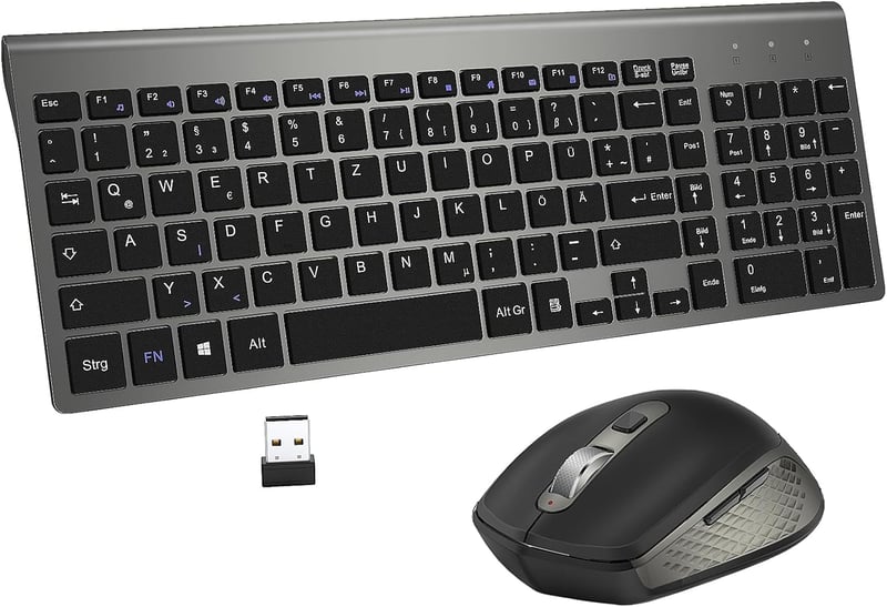 GALENMORO Wireless Billentyűzet és Egér Szett 2.4GHz USB QWERTZ Ergonomikus Ultravékony Fekete-Szürke