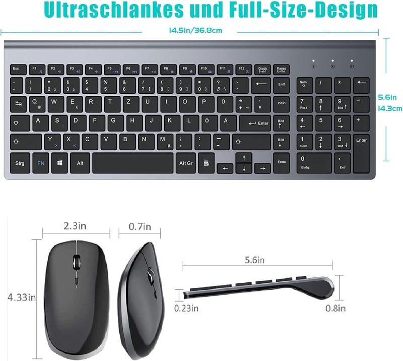 GALENMORO Wireless QWERTZ Billentyűzet és Egér Szett - Ergonomikus, Csendes, Vékony