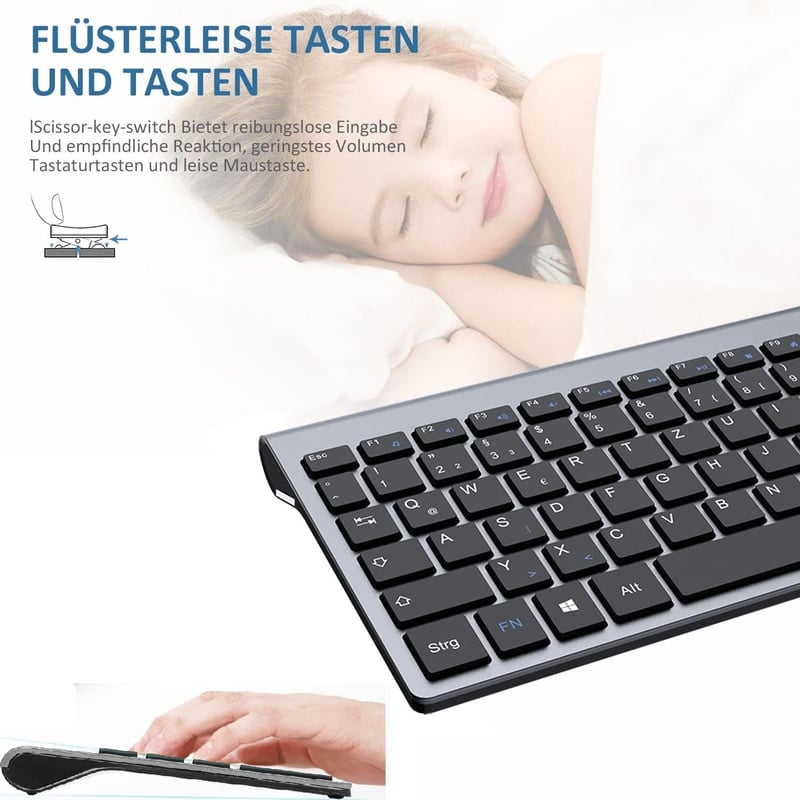 GALENMORO Wireless QWERTZ Billentyűzet és Egér Szett - Ergonomikus, Csendes, Vékony