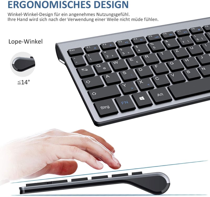 GALENMORO Wireless QWERTZ Billentyűzet és Egér Szett - Ergonomikus, Csendes, Vékony