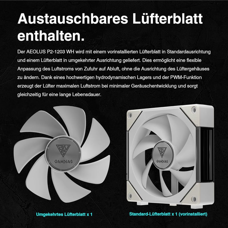 GAMDIAS AEOLUS P2 120mm PWM-ARGB PC ventilátor cserélhető lapátokkal