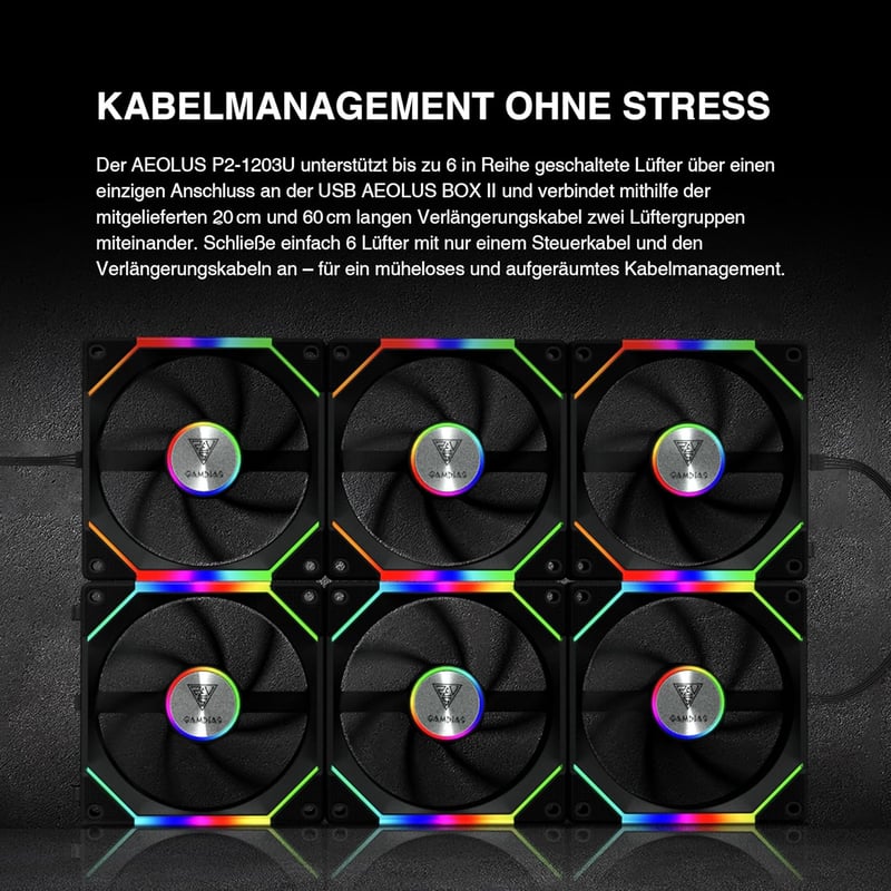 GAMDIAS AEOLUS P2 120mm PWM-ARGB PC ventilátor cserélhető lapátokkal