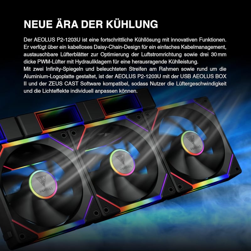 GAMDIAS AEOLUS P2 120mm PWM-ARGB PC ventilátor cserélhető lapátokkal