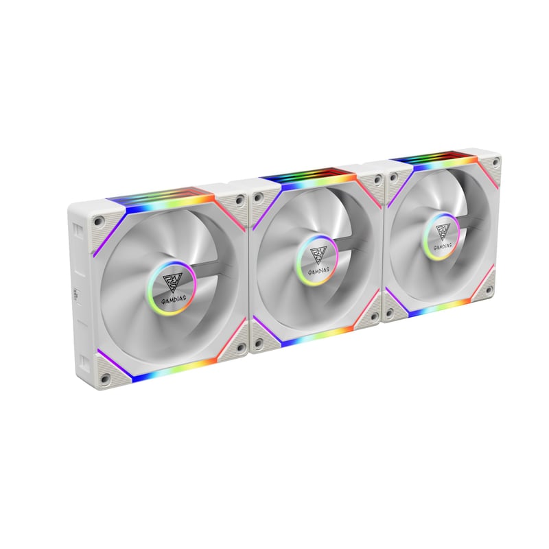 PC ventilátor GAMDIAS AEOLUS P2 120mm PWM-ARGB s vymeniteľnými lopatkami, 30mm – biely