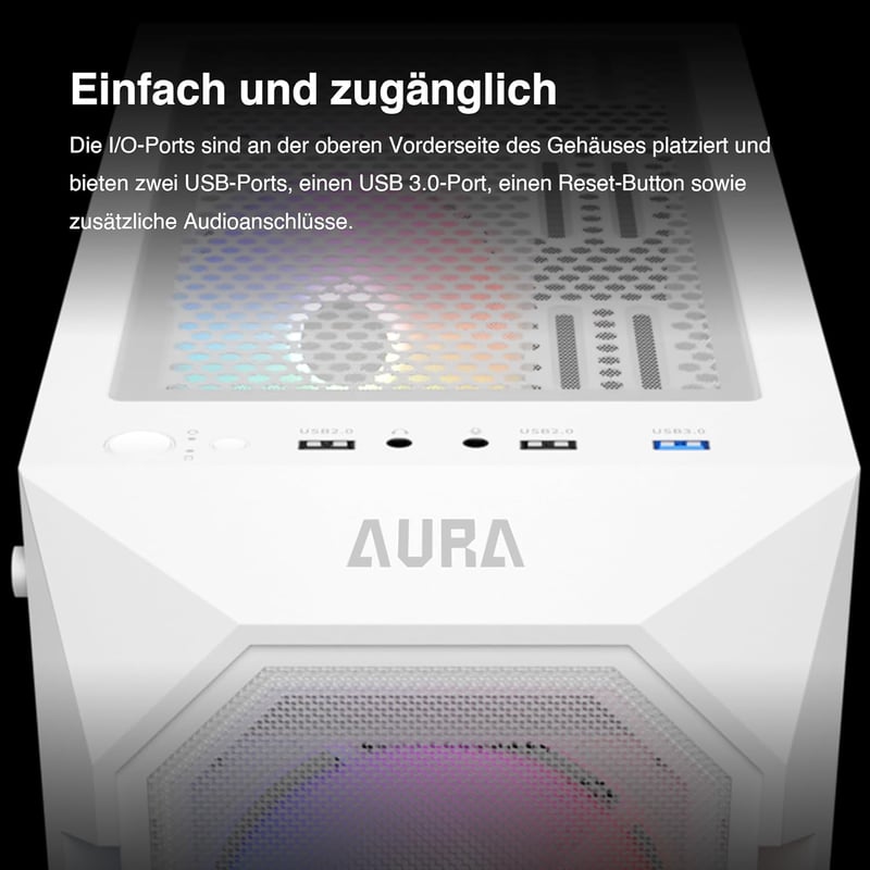 GAMDIAS Aura GC1 Elite ARGB Gaming Ház Fehér - ATX Midi Tower 4x120mm RGB Ventilátorral, Üveg Oldalpanel, Mesh Előlap